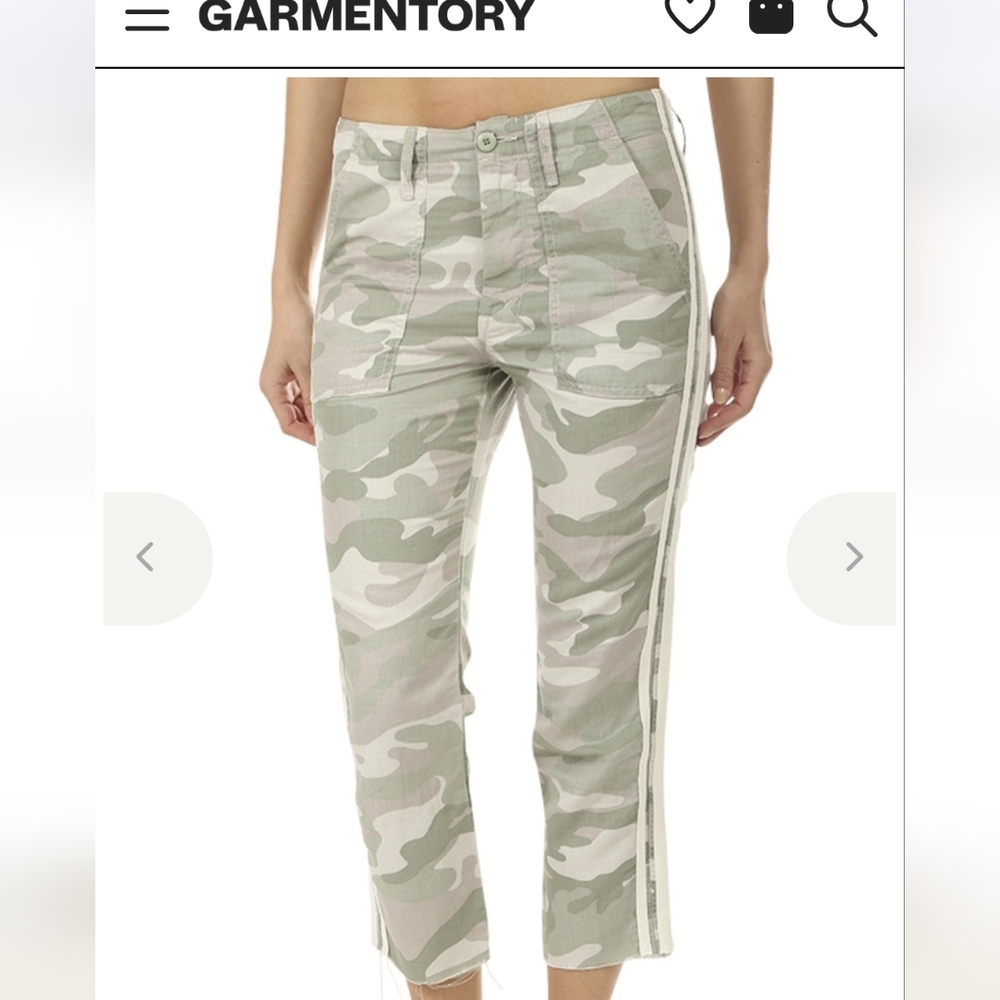 Mother Shaker Chop Crop Fray Camo Pants Size 28 Side Stripe Linen Blend
